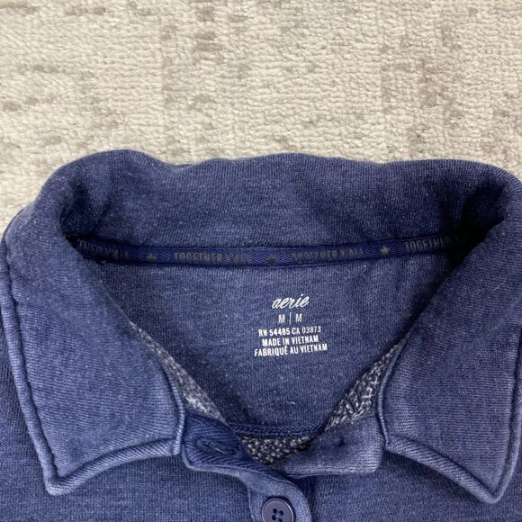 Aerie Shirt Pullover Women's Blue Button Oversized Slouchy Sweater Size Medium - Picture 4 of 5